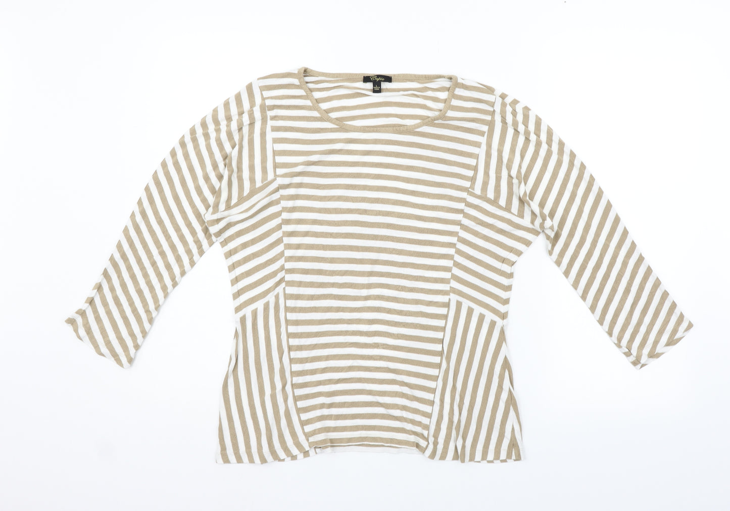 eypio Womens Beige Striped  Basic Polo Size L