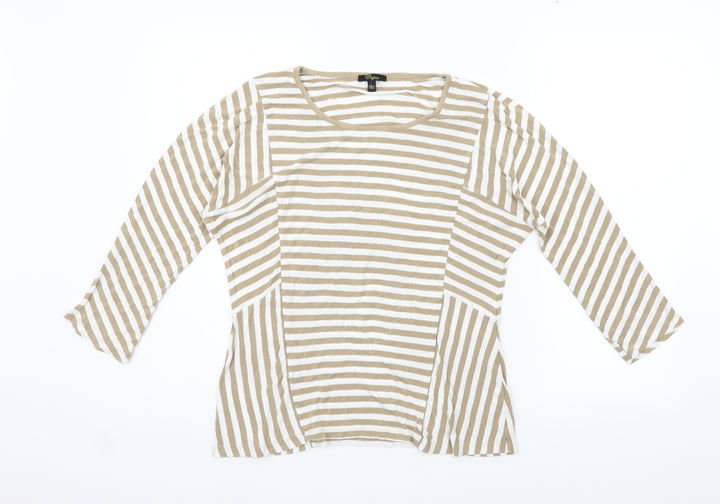 eypio Womens Beige Striped  Basic Polo Size L