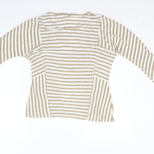 eypio Womens Beige Striped  Basic Polo Size L