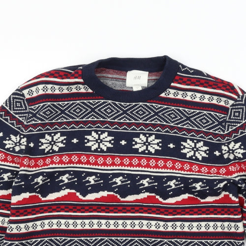 H&M Womens Blue Geometric  Pullover Jumper Size S