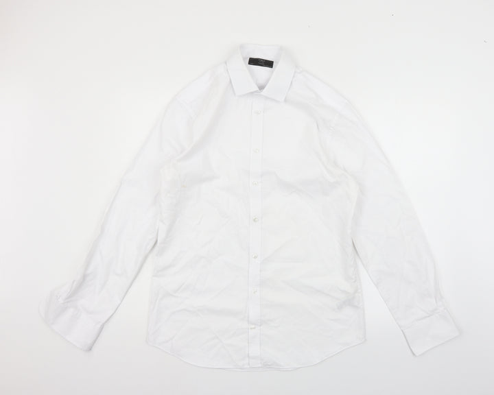 Marks and Spencer Mens Silver Houndstooth   Button-Up Size 15.5