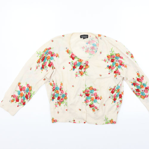 Topshop Womens Beige Floral  Cardigan Jumper Size 14