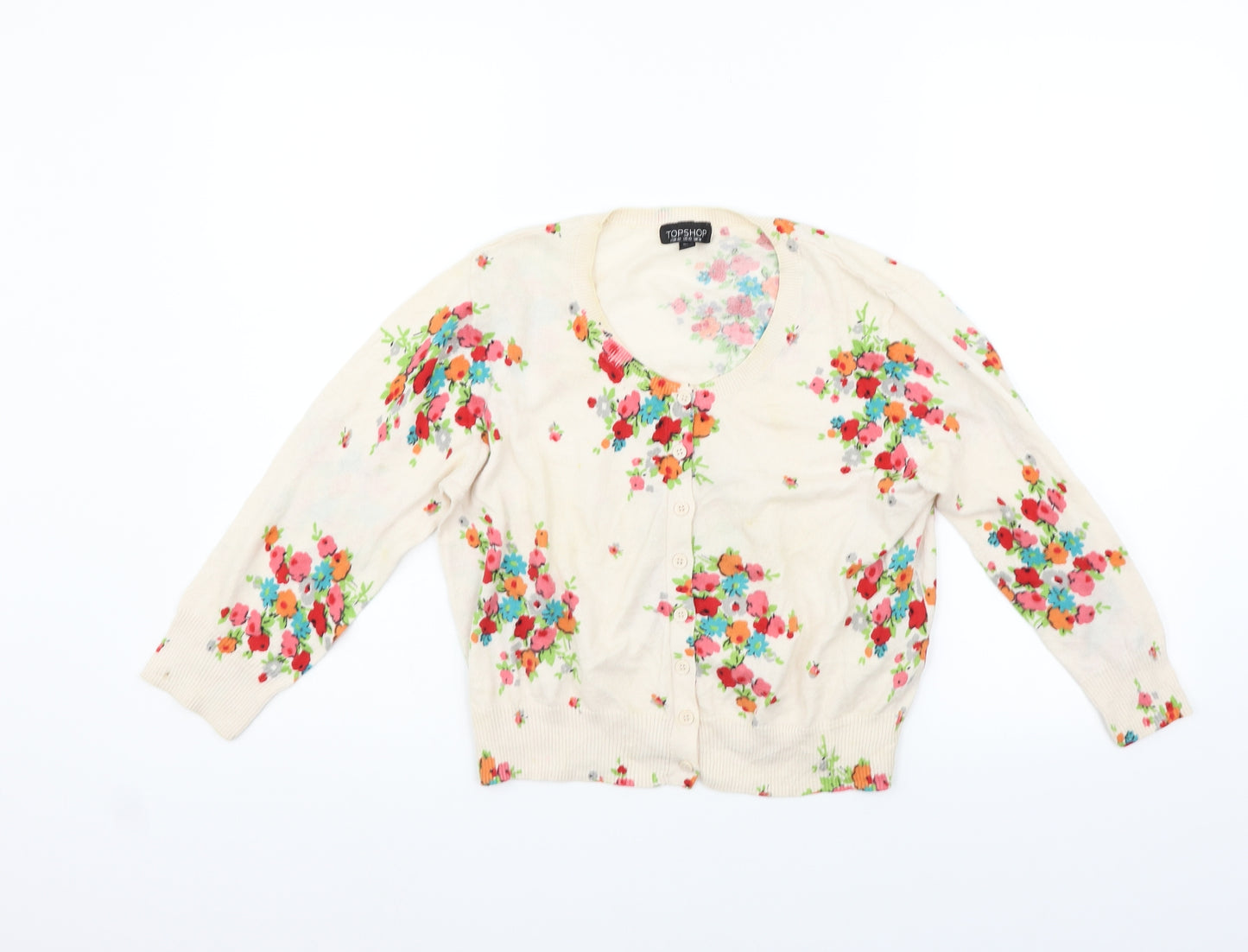 Topshop Womens Beige Floral  Cardigan Jumper Size 14