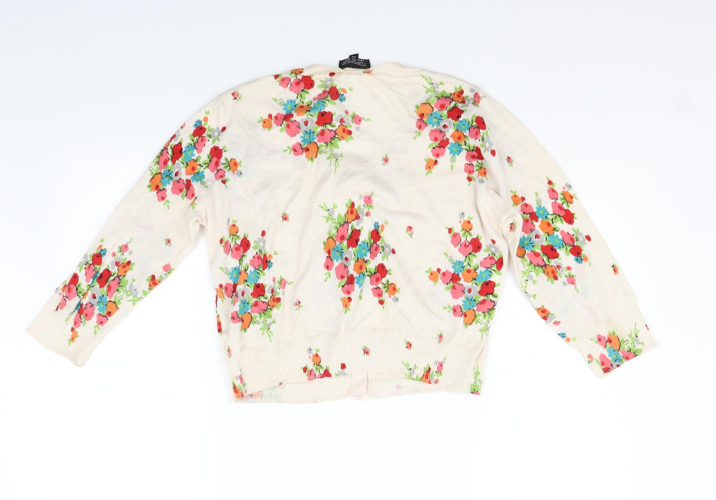 Topshop Womens Beige Floral  Cardigan Jumper Size 14