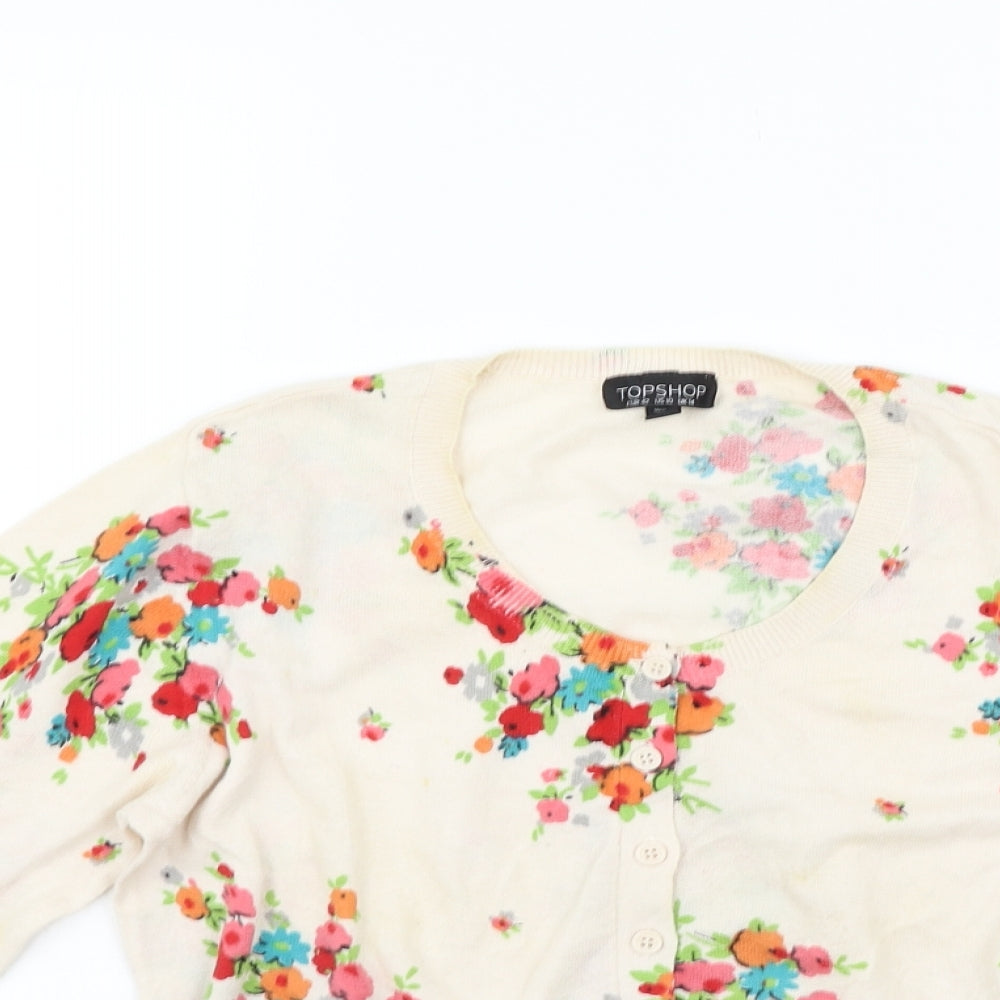 Topshop Womens Beige Floral  Cardigan Jumper Size 14