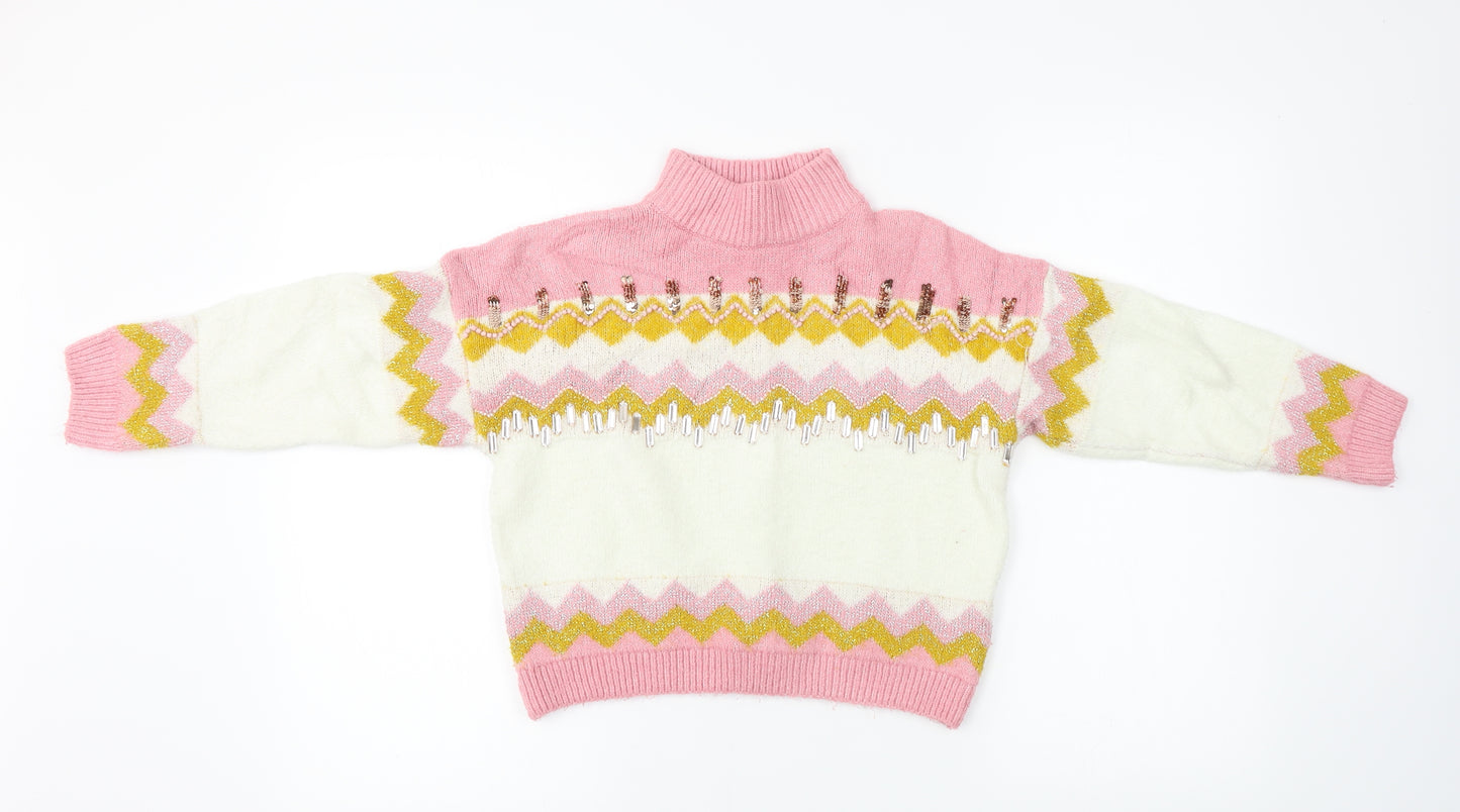 Marks and Spencer  Girls Pink Striped  Pullover Jumper Size 8-9 Years