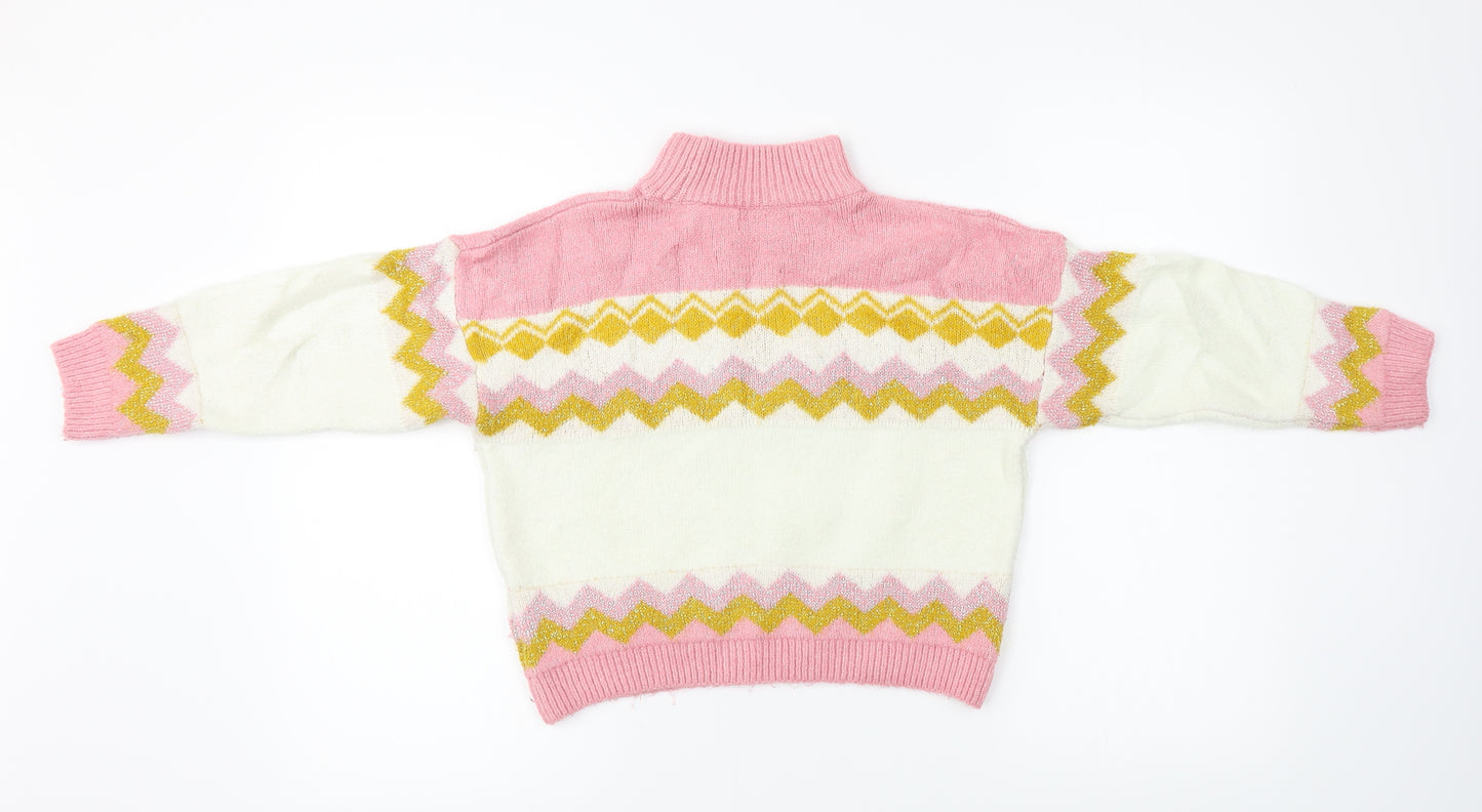 Marks and Spencer  Girls Pink Striped  Pullover Jumper Size 8-9 Years