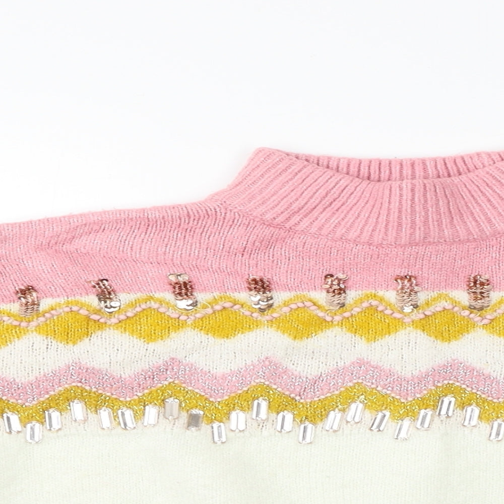 Marks and Spencer  Girls Pink Striped  Pullover Jumper Size 8-9 Years
