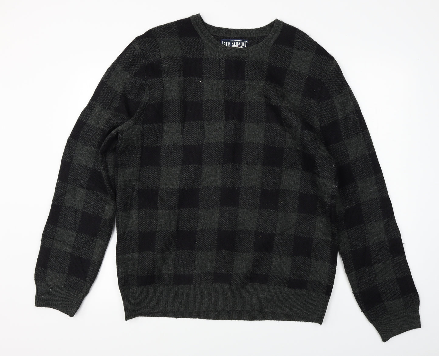 Red Herring  Mens Green Check  Pullover Jumper Size L