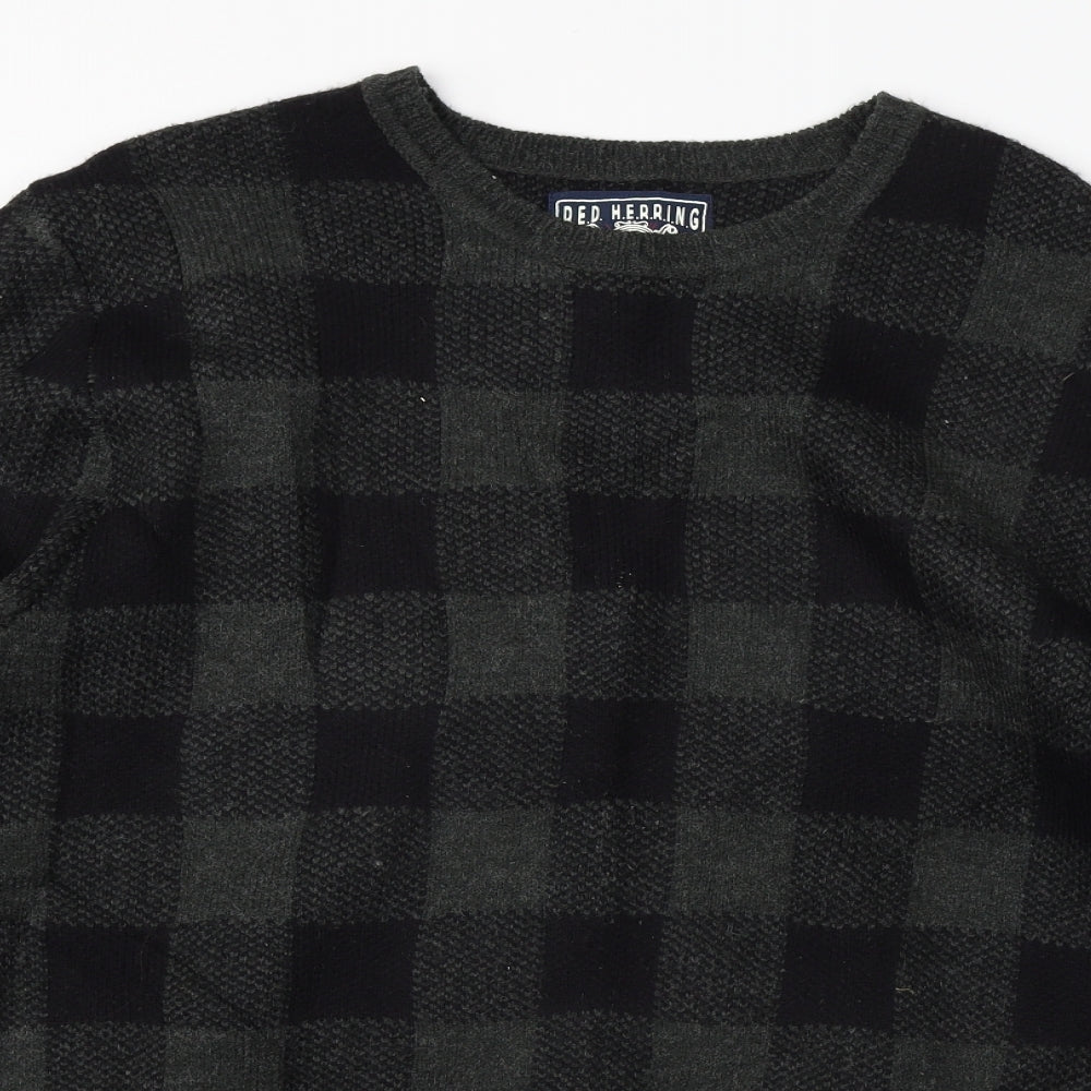 Red Herring  Mens Green Check  Pullover Jumper Size L