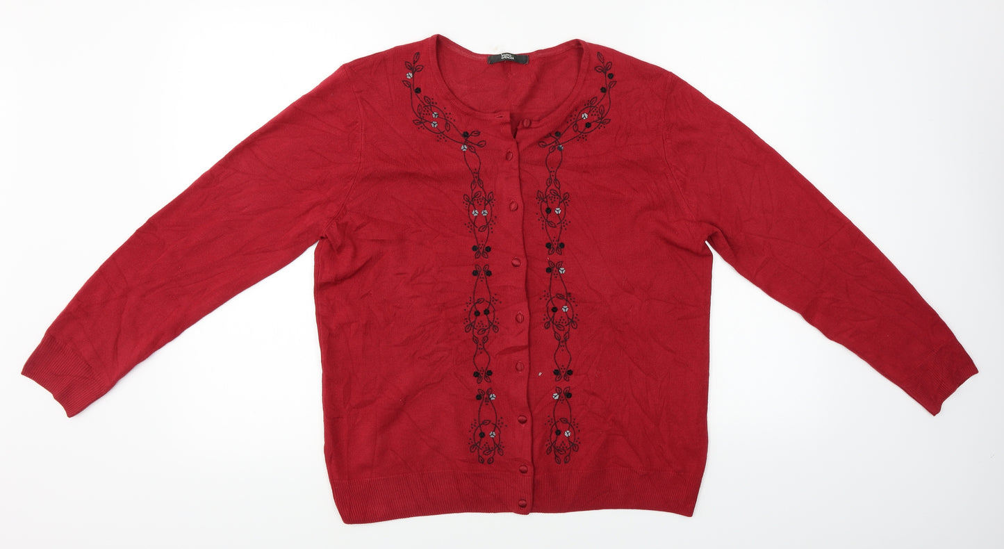 Marks and Spencer  Womens Red Floral  Cardigan Jumper Size 16