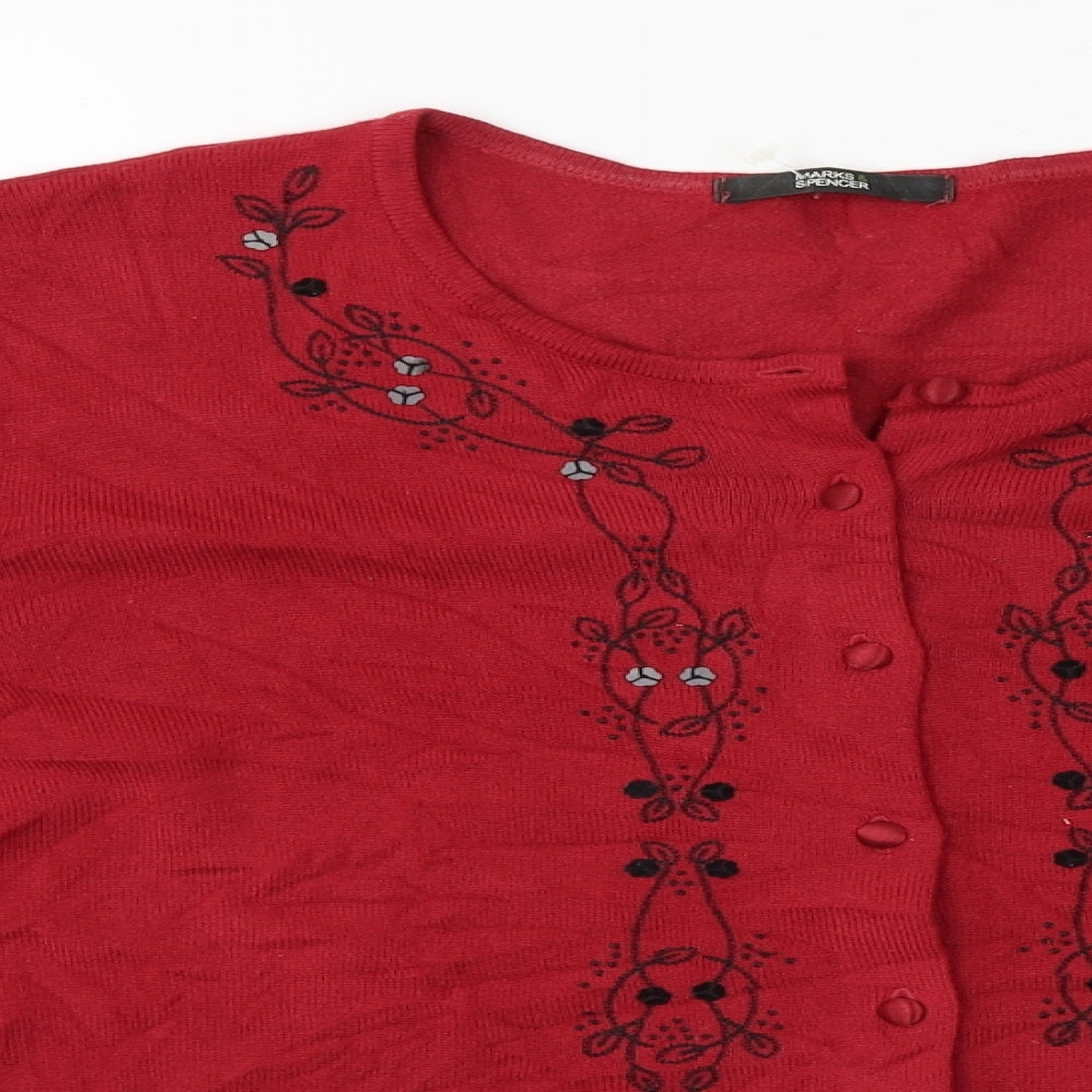 Marks and Spencer  Womens Red Floral  Cardigan Jumper Size 16