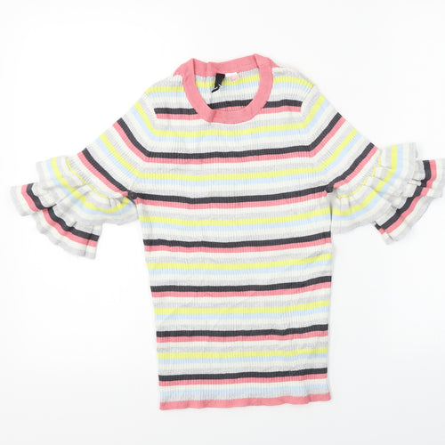 H&M  Womens White Striped  Pullover Jumper Size M