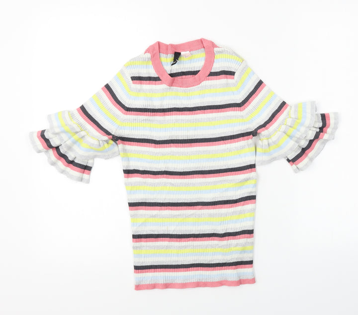 H&M  Womens White Striped  Pullover Jumper Size M