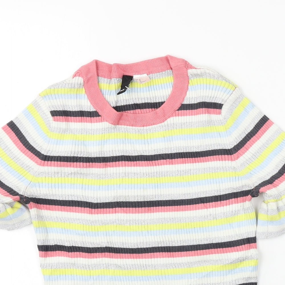 H&M  Womens White Striped  Pullover Jumper Size M