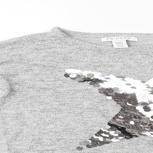 Primark  Girls Grey   Basic T-Shirt Size 8-9 Years  - Sequin detail