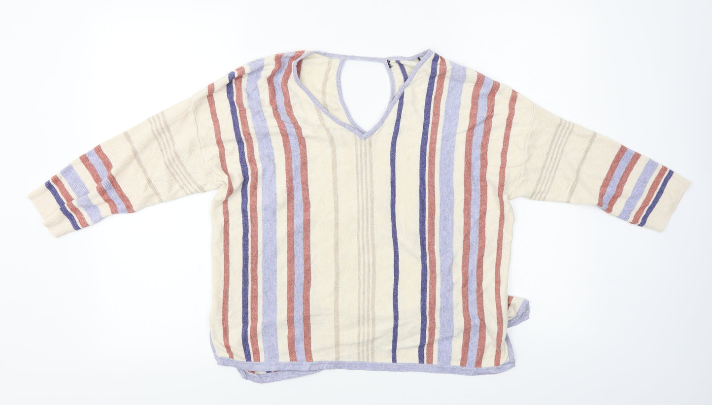 Marks and Spencer  Womens Beige Striped  Basic T-Shirt Size 18