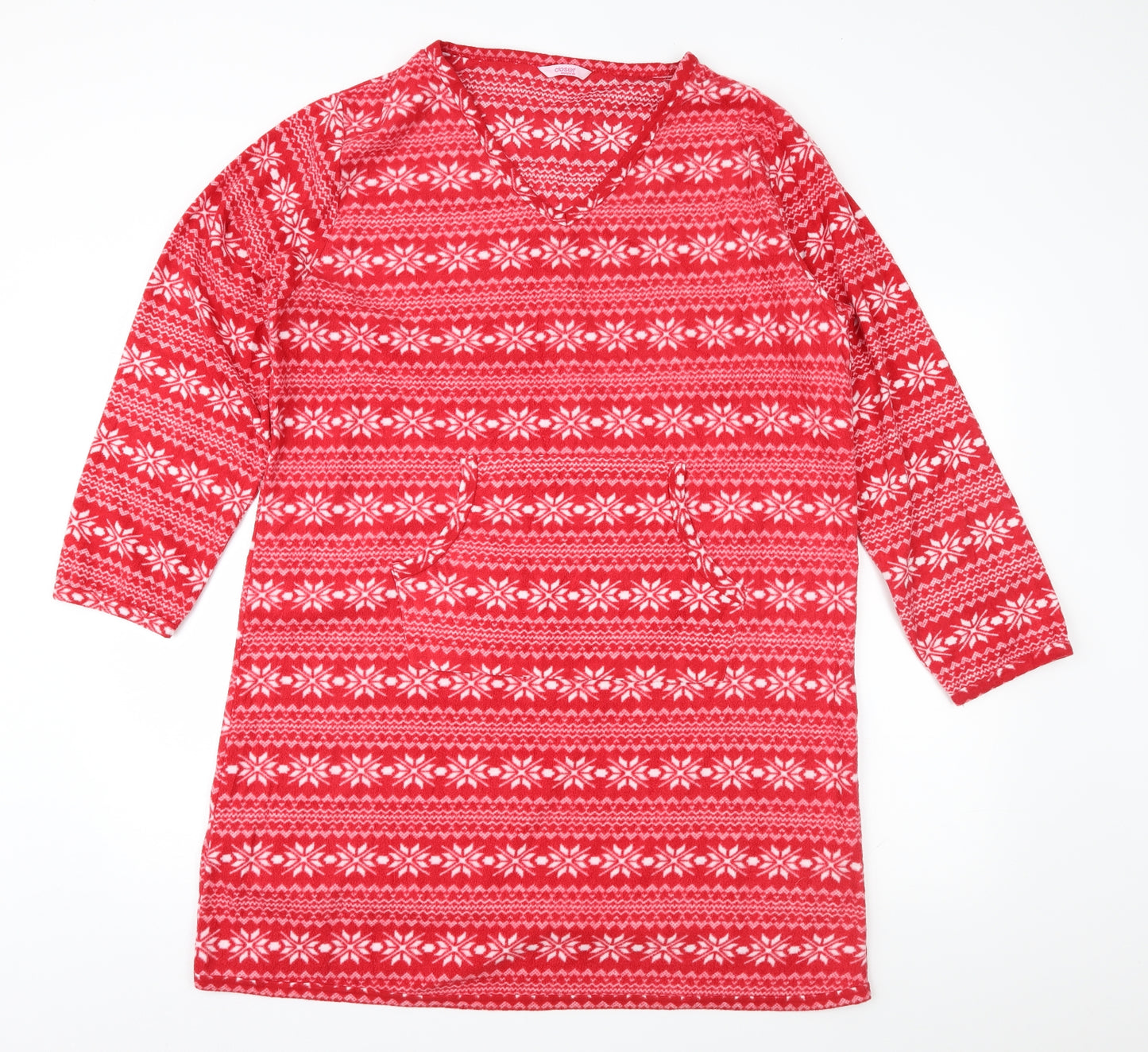 E-vie Womens Red Fair Isle Fleece  Nightshirt Size 18