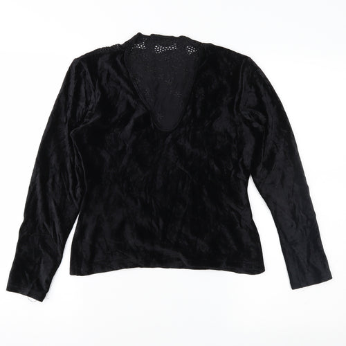 Moda Manuela Womens Black Floral Velour Basic Blouse Size 14