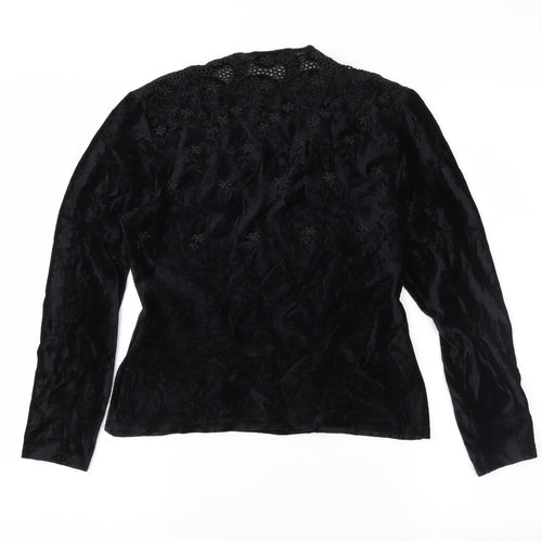 Moda Manuela Womens Black Floral Velour Basic Blouse Size 14
