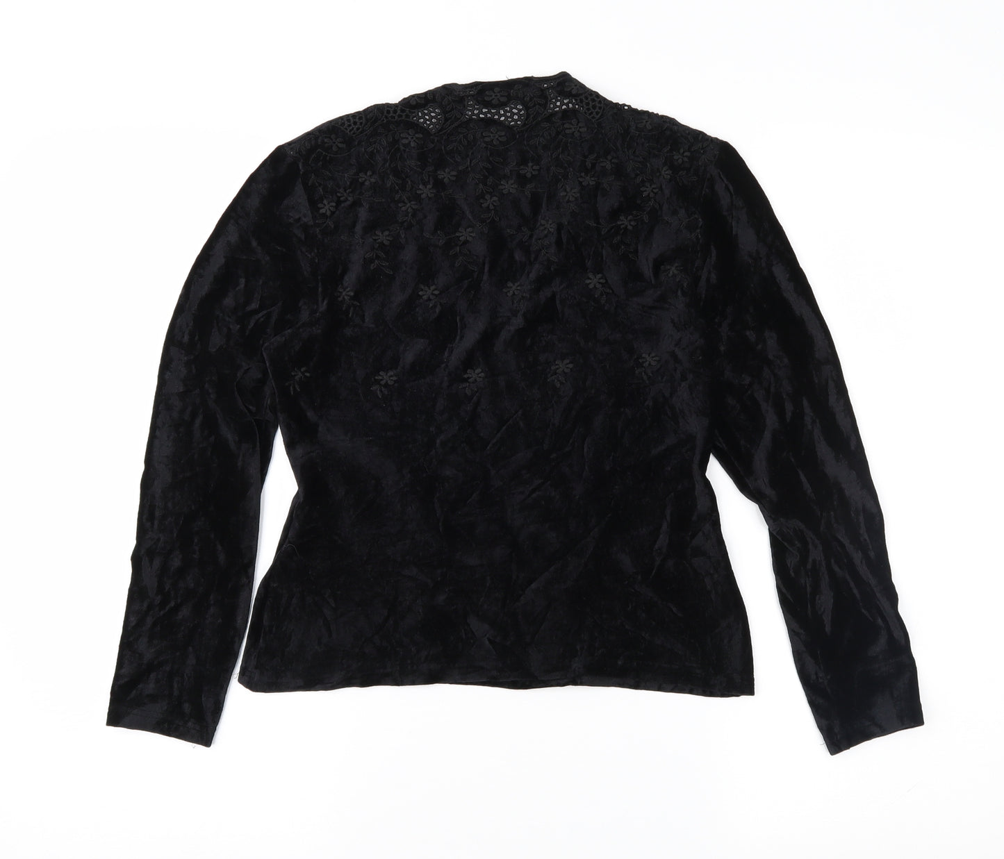 Moda Manuela Womens Black Floral Velour Basic Blouse Size 14