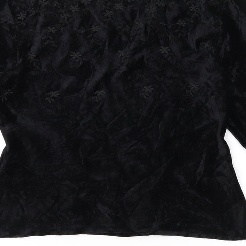 Moda Manuela Womens Black Floral Velour Basic Blouse Size 14