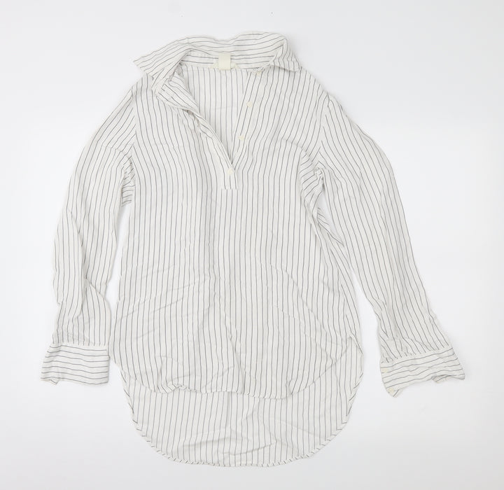 H&M Womens White Striped  Basic Button-Up Size 4
