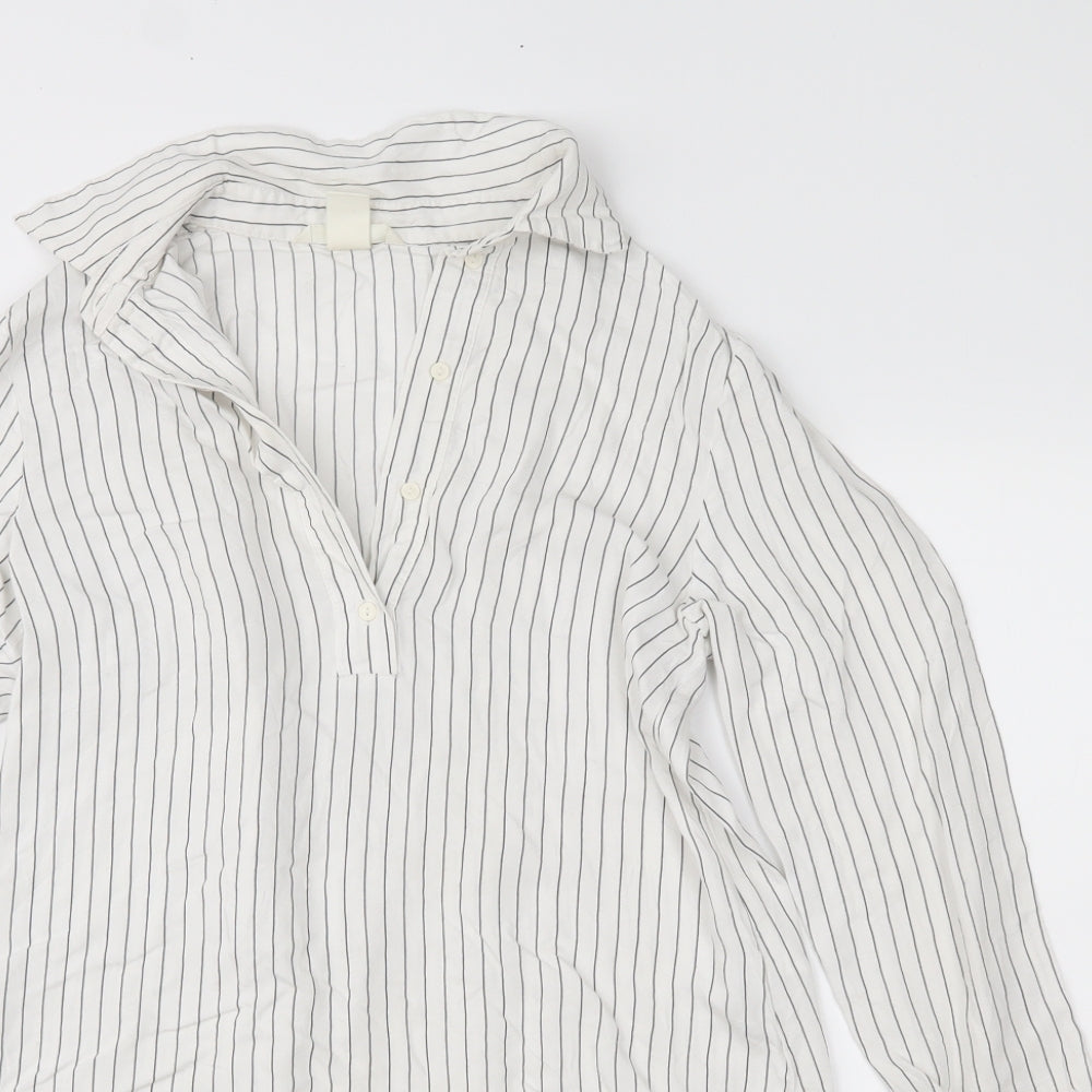 H&M Womens White Striped  Basic Button-Up Size 4