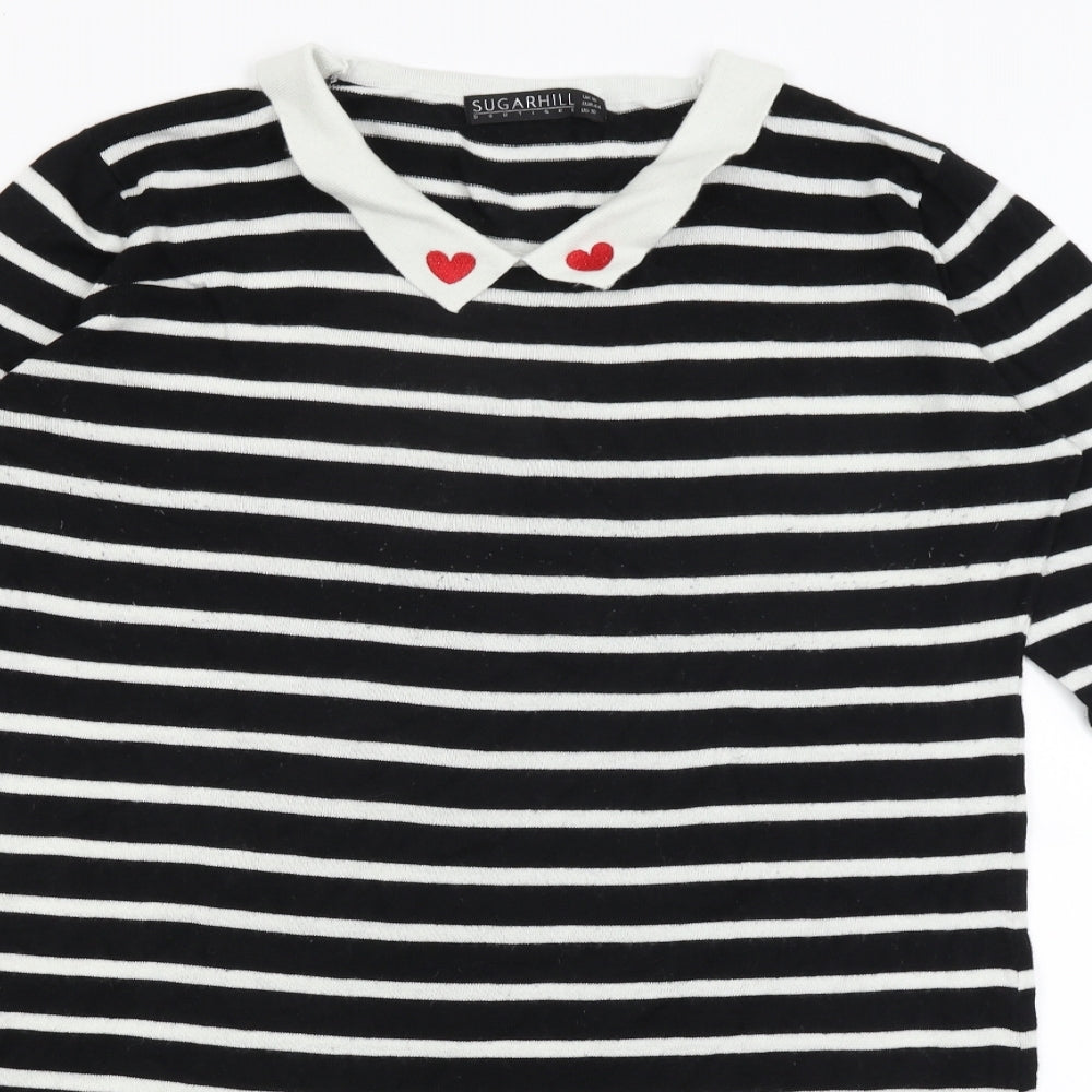 Sugarhill Womens Black Striped  Tunic T-Shirt Size 18