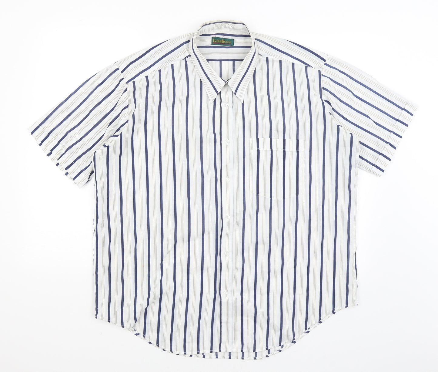 Luigi Rossi Mens White Striped   Button-Up Size XL
