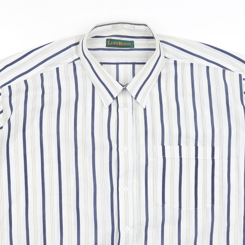 Luigi Rossi Mens White Striped   Button-Up Size XL