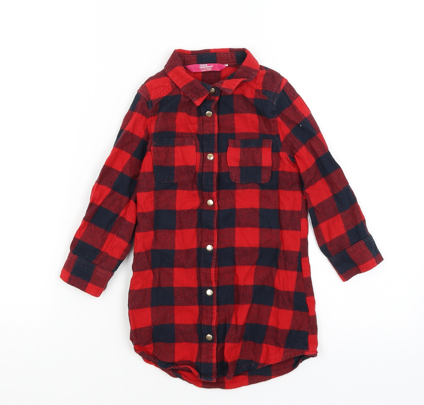 Young Dimension Boys Red Plaid  Basic Button-Up Size 3-4 Years