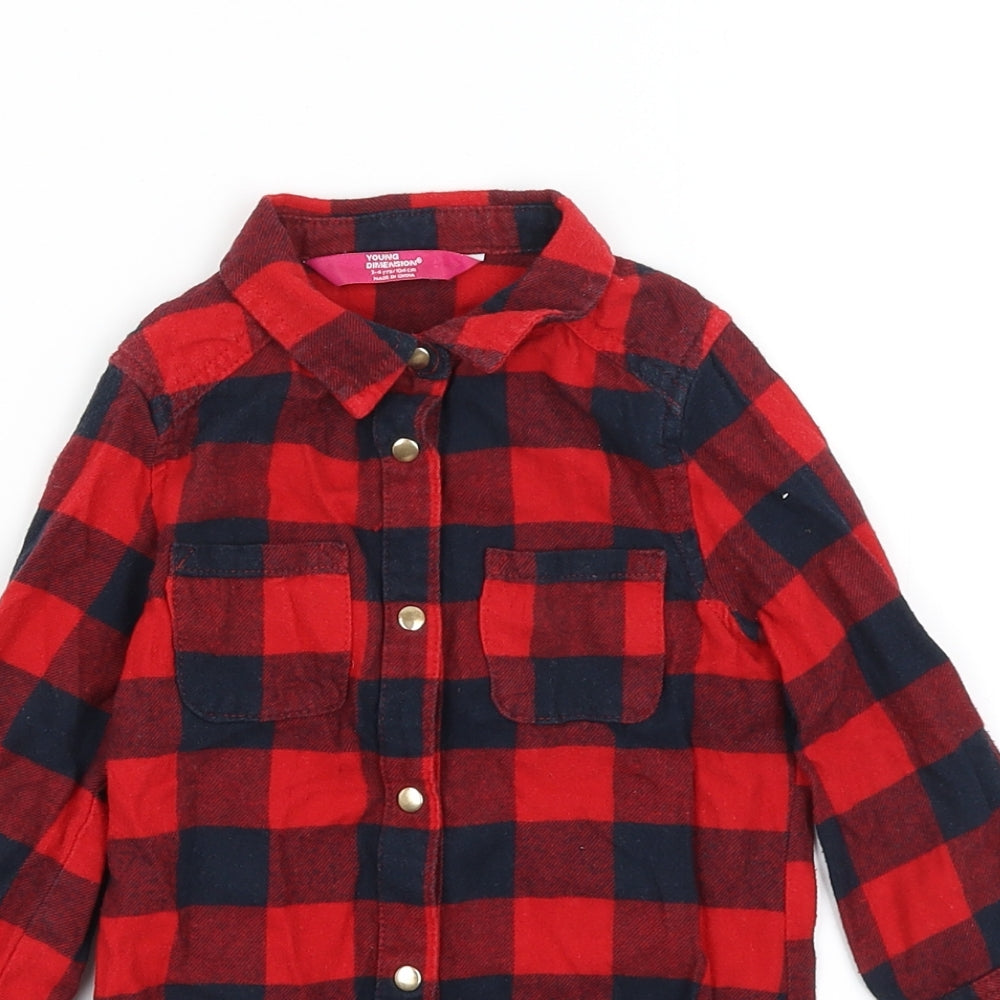 Young Dimension Boys Red Plaid  Basic Button-Up Size 3-4 Years