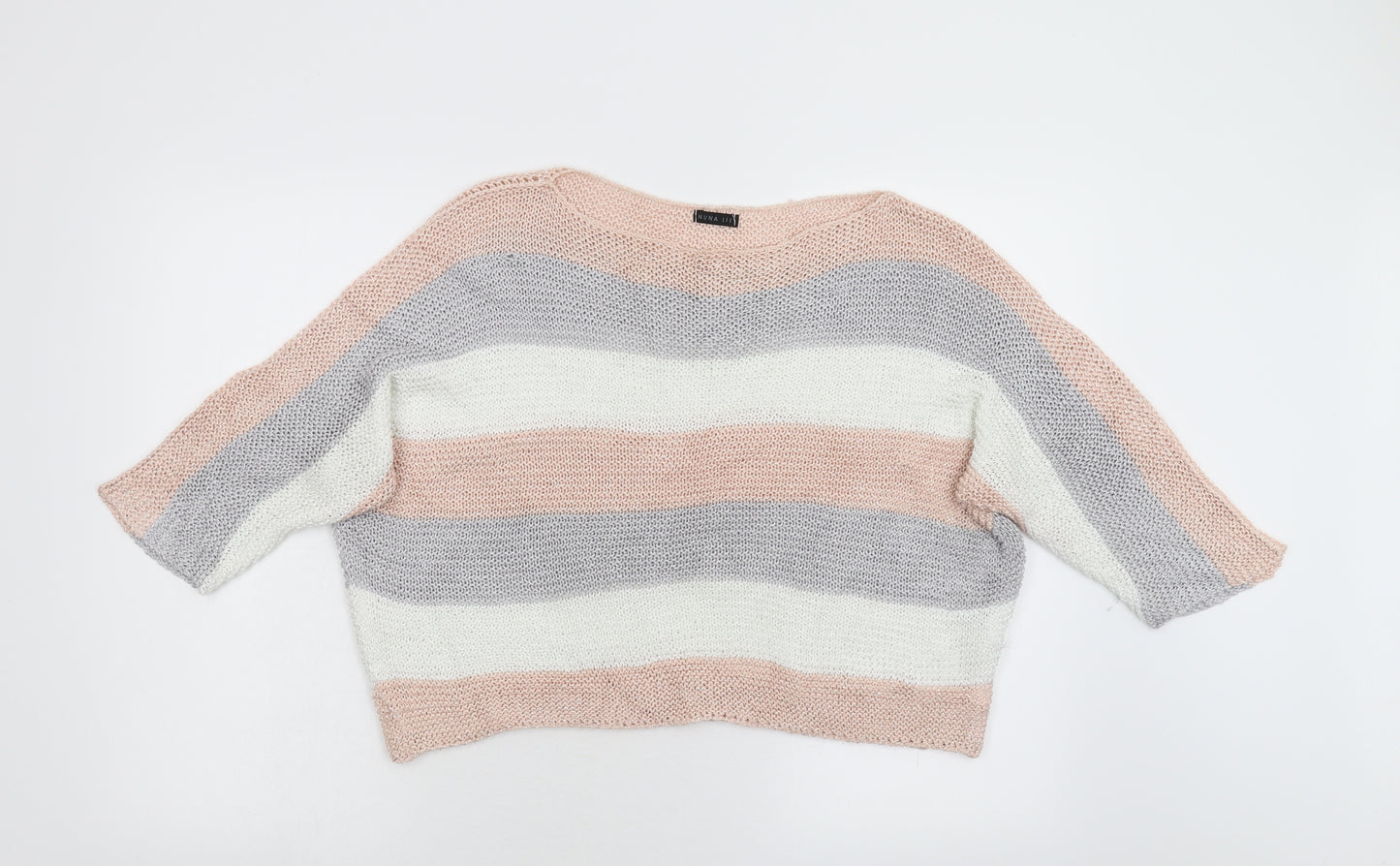 Nuna Lie Womens Multicoloured Striped Knit Pullover Jumper Size L  - Bat Wing