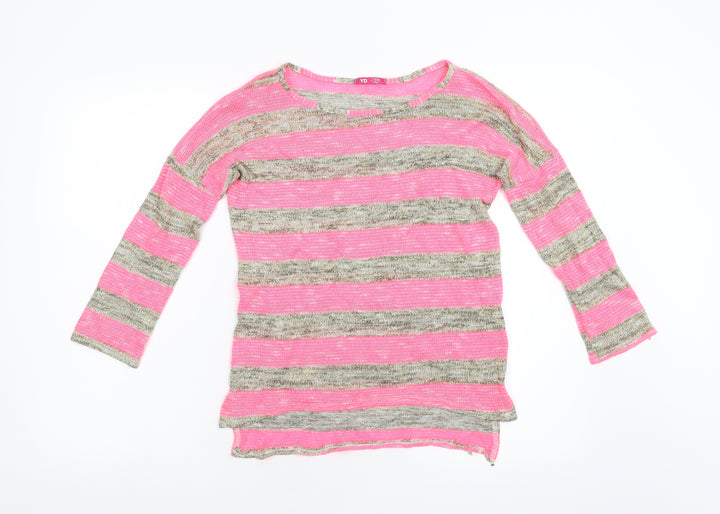 YD Girls Multicoloured Striped Knit Pullover Jumper Size 11-12 Years