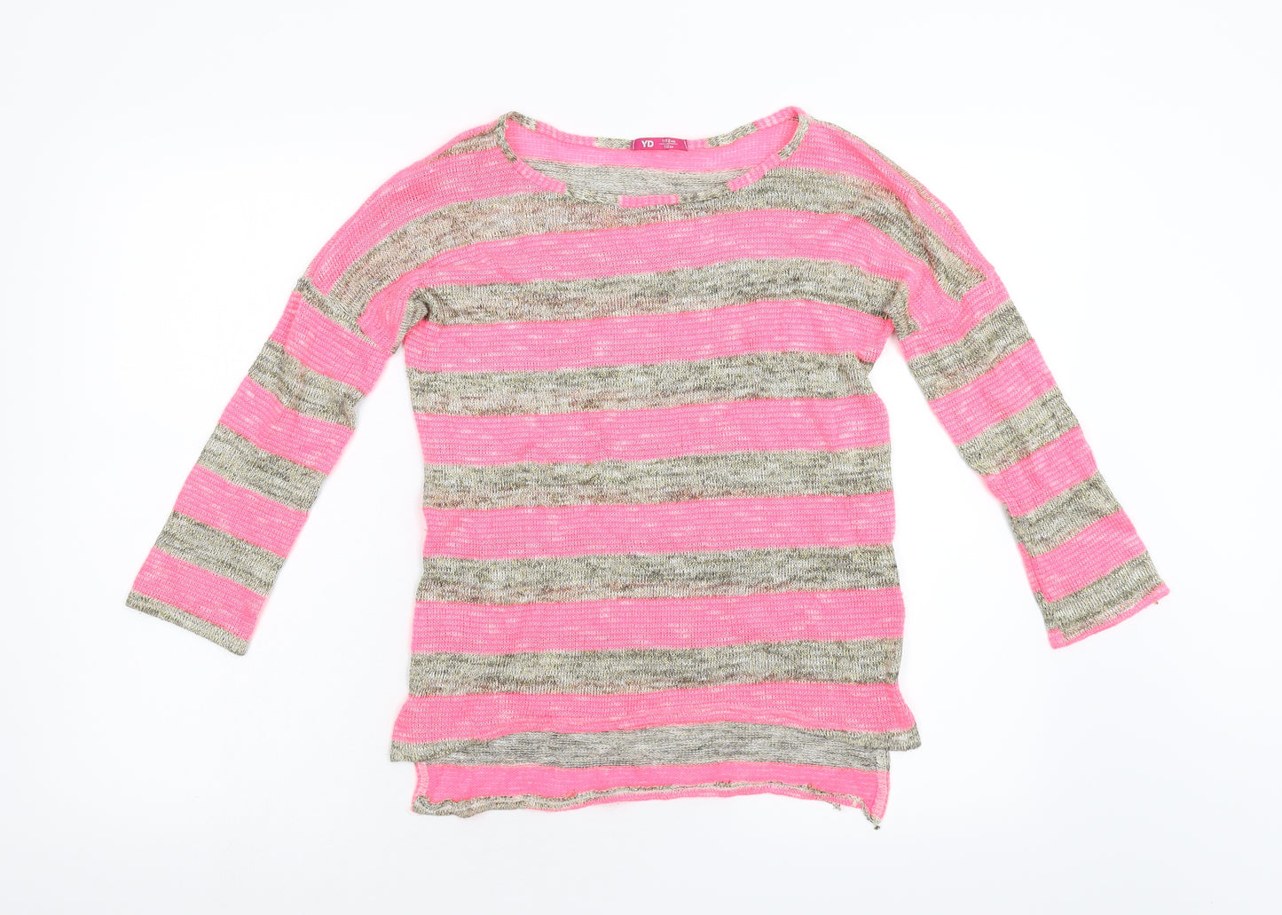 YD Girls Multicoloured Striped Knit Pullover Jumper Size 11-12 Years