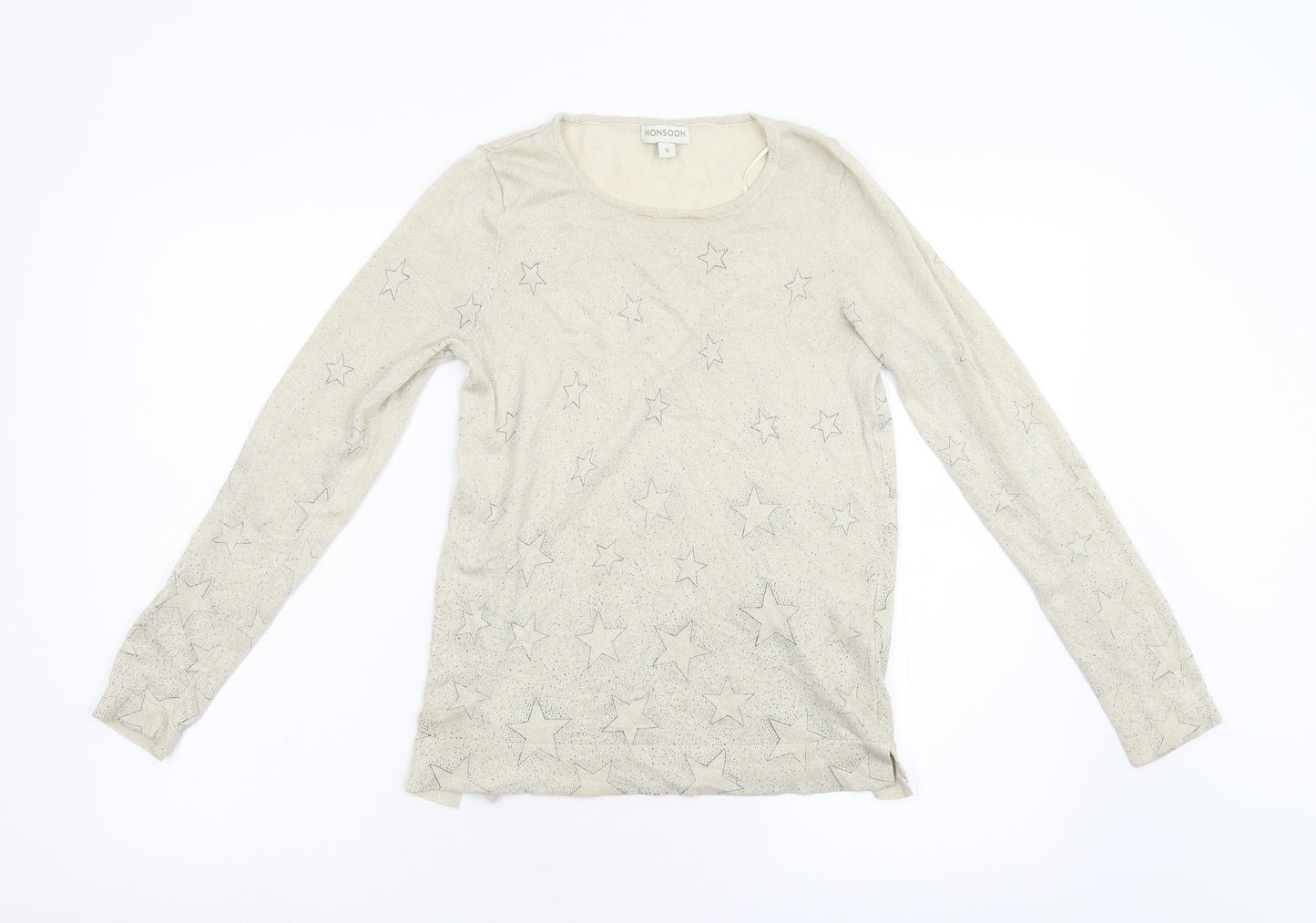 Monsoon Womens Beige Geometric Knit Pullover Jumper Size S