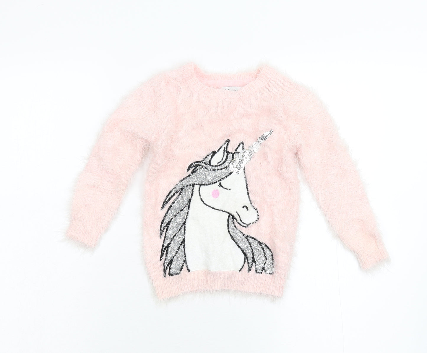 Primark Girls Pink  Knit Pullover Jumper Size 3-4 Years  - Unicorn