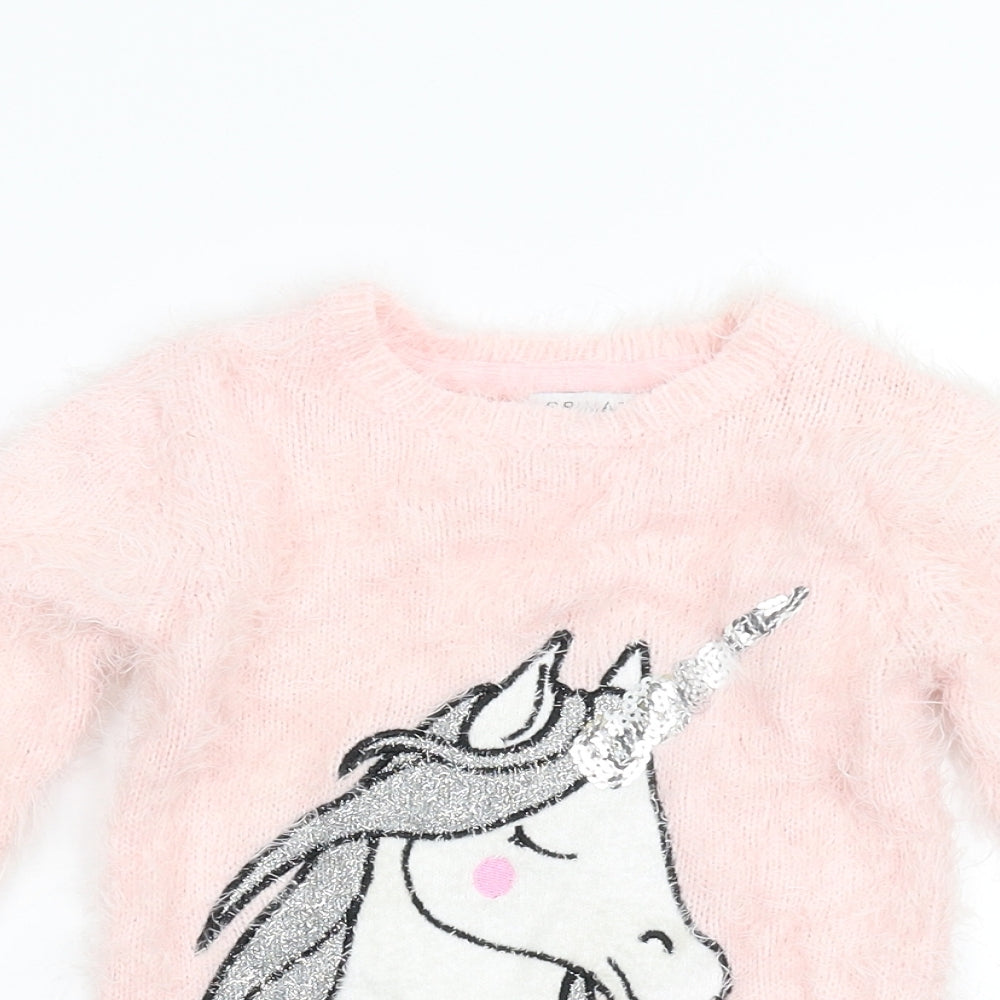 Primark Girls Pink  Knit Pullover Jumper Size 3-4 Years  - Unicorn
