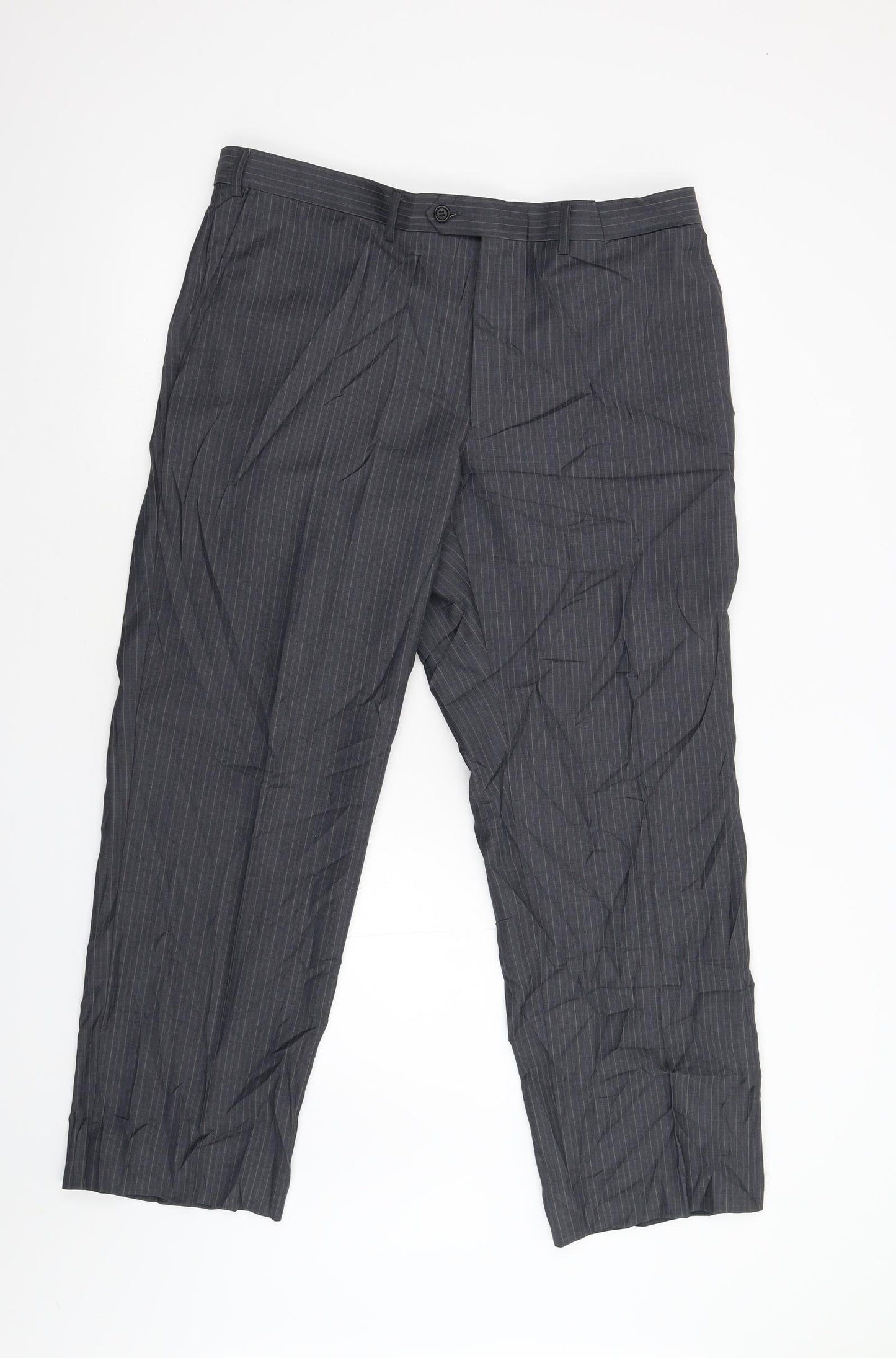 M&S Mens Grey Striped  Trousers  Size 40 L29 in