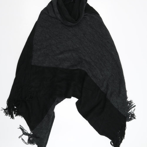 F&F Womens Black  Knit Overcoat Poncho One Size  - Roll Neck
