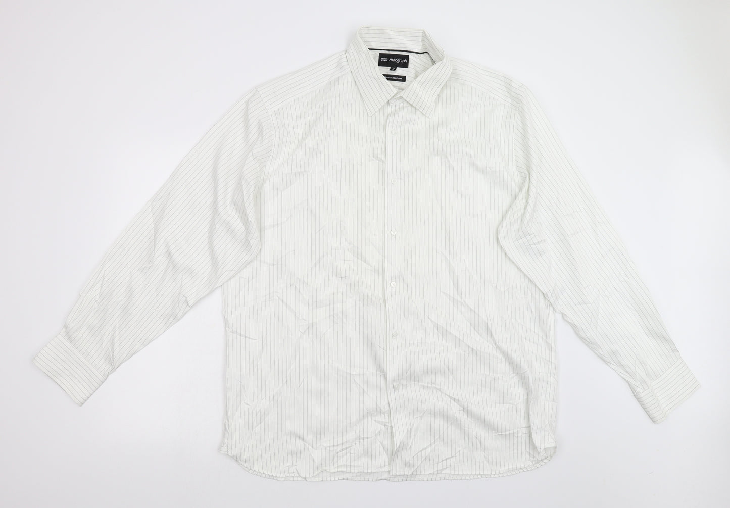 Marks & Spencer Mens White Striped   Dress Shirt Size 46