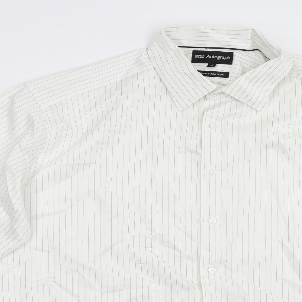 Marks & Spencer Mens White Striped   Dress Shirt Size 46