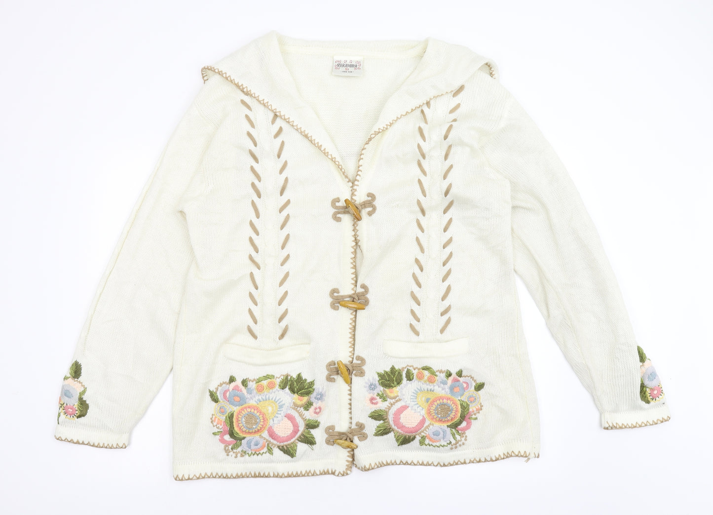 Paramour Womens Beige Floral Knit Cardigan Jumper One Size