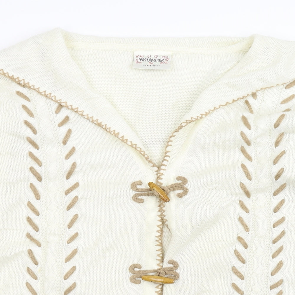 Paramour Womens Beige Floral Knit Cardigan Jumper One Size