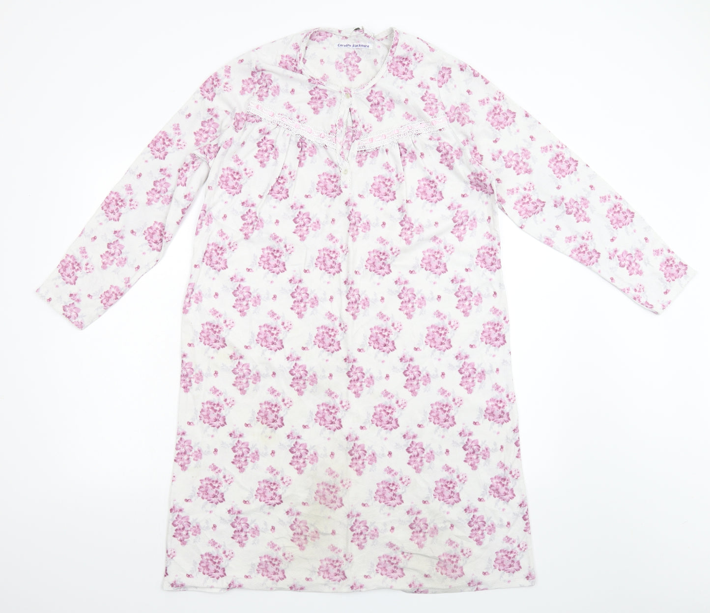 Isle Womens White Floral Flannel Top Nightshirt Size 10