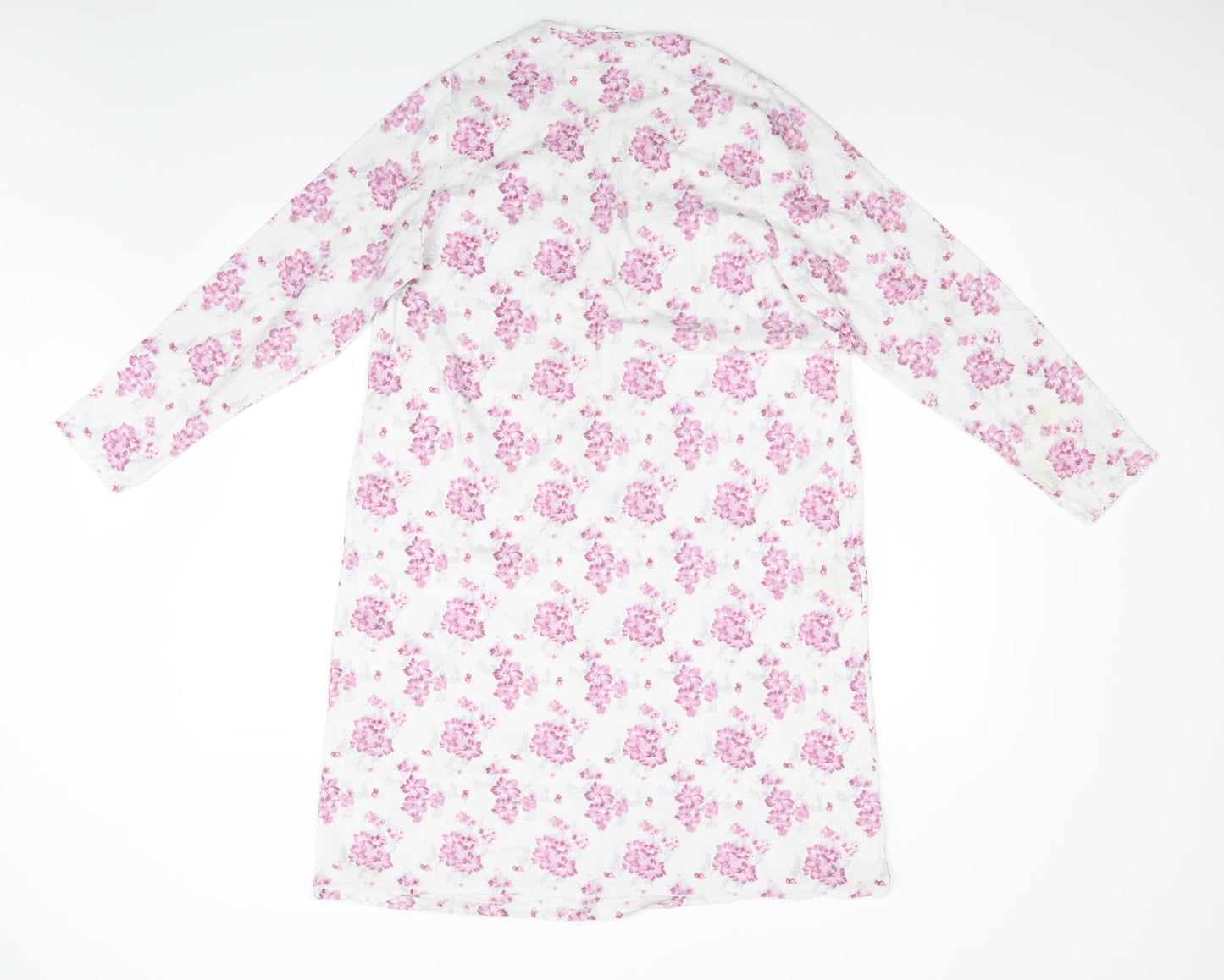 Isle Womens White Floral Flannel Top Nightshirt Size 10