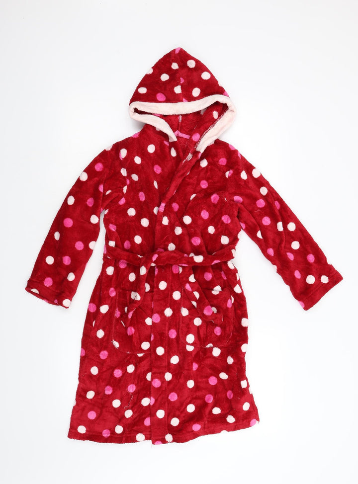 M&S Girls Red Polka Dot Fleece Gown Size 7-8 Years