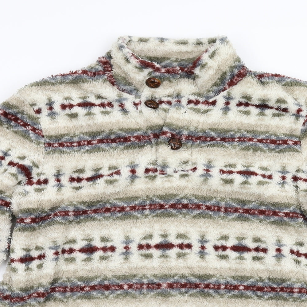 Cotton Traders Mens Multicoloured Geometric Fleece Pullover Jumper Size S