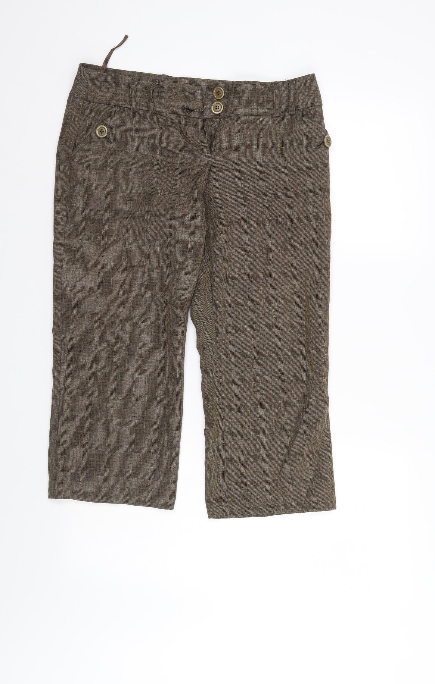 Select Womens Brown Check  Cropped Trousers Size 10 L21 in